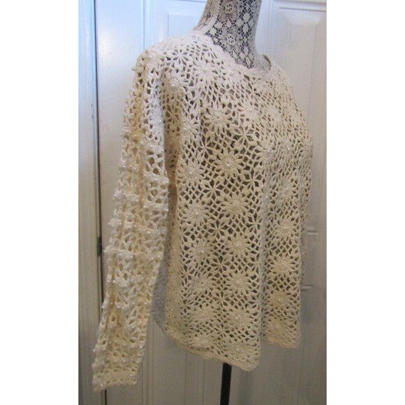 Vintage Knitting Needles Crochet Sweater Faux Pearls Knitted By Hand Size M - Picture 6 of 7